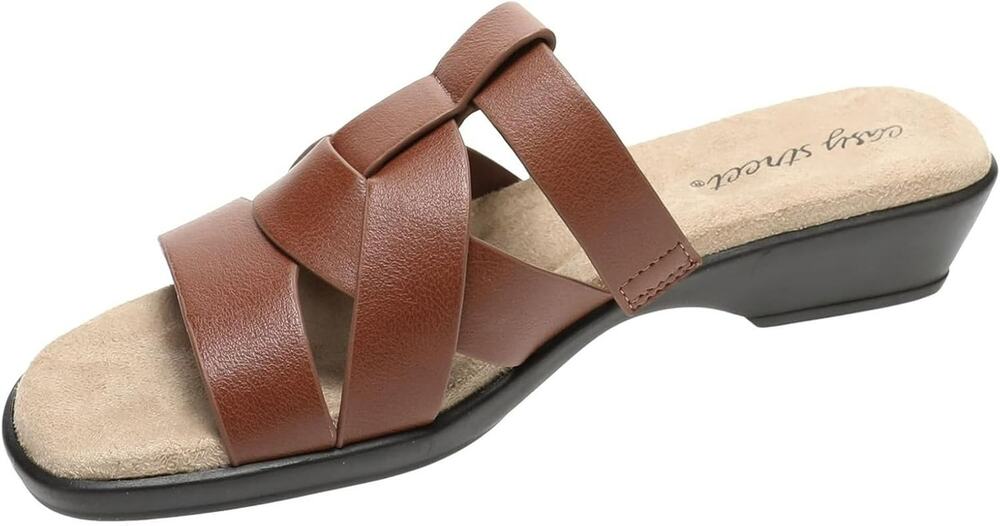 New in Box Easy Street Womens Lakeport Slip-on Slide Sandals Cognac Sz 7.5WW NIB - Picture 1 of 6